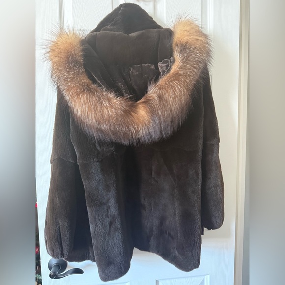 zinman Jackets & Blazers - MINK COAT  JACKET WITH FOX TRIMMED HOOD Size Small